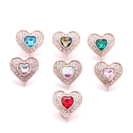 Venda Por Atacado Coração de Ouro Botão Snap Encantos Encantos de Jóias Cristal Rhinestone 18mm Metal Snaps Botões DIY Pulseira Jóias