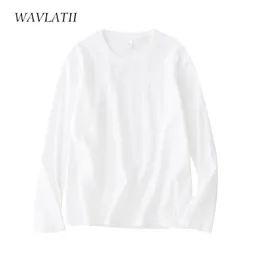 WAVLATII Women Long Sleeve Tshirts Female Black White 100% Cotton Tees Lady Soft Basic Tops for Spring Autumn WLT2101 210623