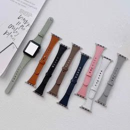 Correia de couro magro para Apple Watch 45mm 41mm 42mm 44mm 38mm 40mm bandas moda luxo único botão pulseira de pulseira iwatch 7 6 5 4 SE de relógio cinto inteligente acessórios