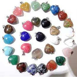 Kamień Naturalny Turkusises Lapis Opal Kwarcowy Kryształ Tiger Eye Charm Serce Wisiorek DIY Biżuteria Dokonywanie Naszyjnik Akcesoria 30 sztuk 220209