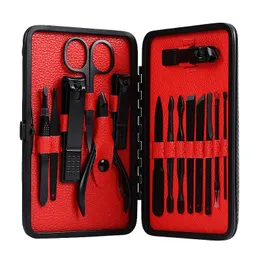 7/12 / 15 pcs preto conjunto de manicure de manicure scissors unha clippers esposa colher pedicure kits de grooming viagens use profissional kit de função completa