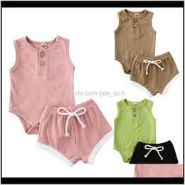 Zestawy Dziecko, Dzieci MaternitySummer Maluch Dziewczyny Chłopcy Rękawów Okrągły Kołnierz Romper Body + Szorty Bawełna 2 sztuk Odzież Baby Set Drop Del