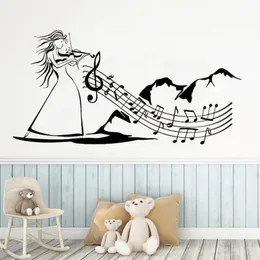 벽 스티커 보육 침실 데칼 벽화 장식 방수 민속 음악 바이올린 뮤지컬 예술 여자 장식 포스터 DW7865