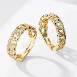 Lyxband Ringar Guld Bling Zircon Cuban Link Chain Ring för bröllop Kvinnor Justerbar storlek