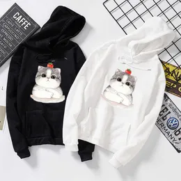 2019 New Sweet Cute Cat Print Hoodie Women Men Hoodies Sweatshirt Pullovers Kpop Clothes Oversized Harajuku Kawaii Female Tops Y0820