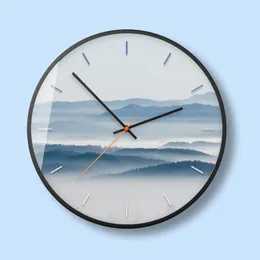 Wall Clocks Nordic Metal Silent Clock Mist Forest Decorative Painting Small Fresh Bedroom Living Room Watch Home Decor 50A048