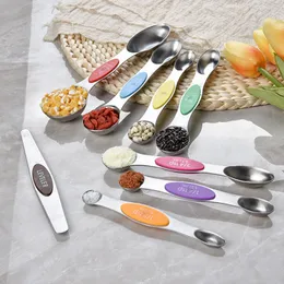 Magnetic Measuring Spoons Set Dual Sided Stainless Steel Kitchen Scale Tool Baking Stackable Measure Teaspoon Set
