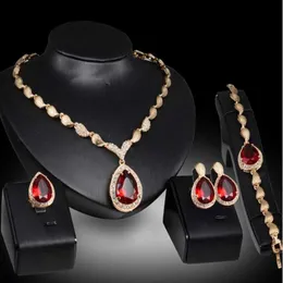 Jóias conjuntos de luxo Pulseira de desenhista feminina festa formal waterdrop cúbico zirconia colar brincos anel de alta qualidade jóias indianas