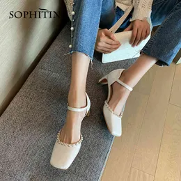 SOPHITINA Mode High Heels Weibliche Karree Design Perle Atmungsaktive Schuhe Aus Echtem Leder Einfache Party frauen Pumpen AO196 210513