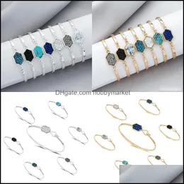 Bangle Armband Smycken Designer Geometrisk Druzy Luxury Faux Rhombic Naturlig Drusy Stone Charm för Kvinnor Ladies Fashion Drop Leverans 2021