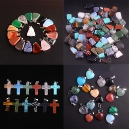 Mixed Colorful Vintage Natural Stone Cross Heart Crystal Pendant Necklaces For Women Men Fashion Jewelry With Chain