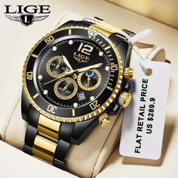 LIGE Quartz Watches Men Top Brand Luxury Waterproof Stainless Steel Watch Man Sports Clock Date Wristwatch Relogio Masculino+Box 210527