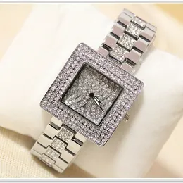 Orologio da polso quadrato in cristallo di marca BS, braccialetto pieno di diamanti, braccialetto di lusso, orologio da donna con strass