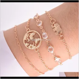 S1023 Fashion Jewelry Armband Set Elephant Map Beads Chain Layered 4pcsSet Exbaj Charm FVSRH