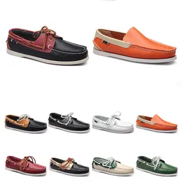 136 Mens casual shoes leather British style black white brown green yellow red fashion outdoor comfortable breathable