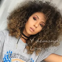 Newest Ombre Short Brown Fluffy Kinky Curly Hair Afro Wig Siulation Brazilian Human Hair Wigs Full Wigs In stock Y demandfactory direct