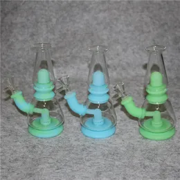 Silicone bong water pipes smoking bubbler glow in the dark non glass oil rig Bongs 14mm Joint quartz banger bowl