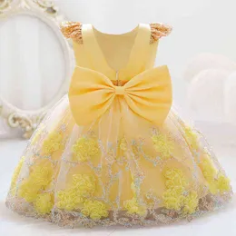 2021 Flower Ceremonia Chrzest dziecka 1st Urodziny Dress Dla Baby Girl Clothing Princess Dresses Lace Backless Party Dress 0-5 rok G1129