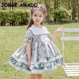 Spring Kids Girl Party Dress Lace Bow Floral Short Puff Sleeves Princess Dresses Wedding Piano Perform Outfits E1004 210610