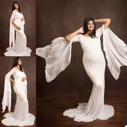 2021 Biały Syrenka Plus Size Ciąży Panie Maternity Sukienka Sukienka Koronkowa Koszula Koszulki Dla Photoshoot Lingerie Szlafrok Nightwear Baby Shower