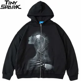 Männer Hip Hop Mit Kapuze Jacke Streetwear Dunkle Stil Treppen Druck Mantel Herbst Harajuku Baumwolle Outwear Schwarz 211110