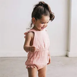 1-3yrs生まれたばかりのベビー服幼児の女の子サマーローマンキッズコットンファッションブランドジャンプスーツ服210429