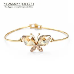 Neoglory österrikisk kristall fjäril design bangles armband ljus gul guld färg för kvinnor smycken 2020 Ny JS6 men-G Q0720
