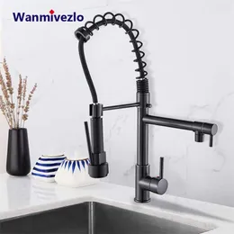 Primavera Primavera Torneira de Cozinha Pull Out Side Pulverizador Dual Spout Torneira Convés Montagem Cozinha Misturador Cozinha Cozinha Fria Water Tap Guindaste 211108