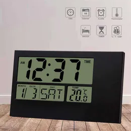 Cyfrowy zegar ścienny LCD Dekoracja domu Duży wyświetlacz LCD Kalendarz z datą i dniem Temperatura drzemka Alarm baterii Zasilany 210930