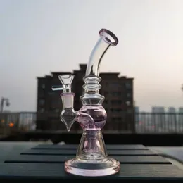 8,7 "Pink Tobacco Pipes Hookahs Tjockt glas vatten Bongs Rökning 14mm skålrör