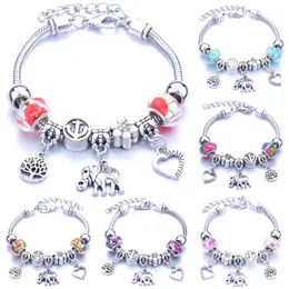 Pełna Alloy Love Drzewo Życia Słoń Zroszony Strands Bransoletki Prezent Lobster Klamra Snake Chain Bangles Fit Biżuteria