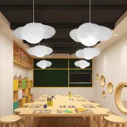 Pendant Lamps Creative White Plastic Floating Cloud Chandelier For Children's Room Decoration LED Remote Control Dimming Hanging Lamp