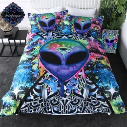 Trippy Alien by Brizbazaar Bedding Set Watercolor Witchcraft Duvet Cover The Third Eye Bed 3pcs Mandala Saucerman Bedspreads 210615