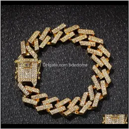 Link, dostawa z kropli 2021 Męskie Hip Hop złota bransoletki moda mrożona w Miami Cuban Link łańcuch czarny niebieski diamentowa bransoletka biżuteria 8 -calowa Aycyr