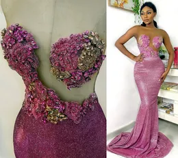 2021 Plus Size Arabisch Aso Ebi Meerjungfrau Spitze Perlen Ballkleider Sheer Neck Pailletten Sexy Abend Formale Party Zweiter Empfang Brautjungfernkleider Kleid ZJ033