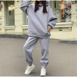 Dailou Dire Piece Dress Women Sets Oversized Kapturem Z Długim Rękawem Kapturem Garnitur Wiosna Jesień Casual Solidne Spodnie Sportowe Zestaw 210930