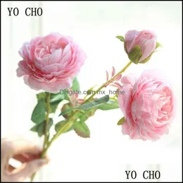 Dekoratif Çiçekler Çelenkler Şenlikli Parti Malzemeleri Ev Bahçe Yo Cho Rose Kunstbloemen 3 Heads Roze Wit Pioenen Zijde Bloem Bruiloft Tuin