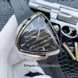 Hochwertige Ventura Elvis80 H24555381 Miyota Automatik-Herrenuhr, silbernes Gehäuse, Skelett-Zifferblatt, Herren-Sportuhren, schwarzes Kautschukarmband