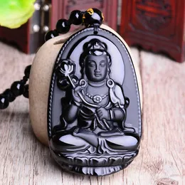 Hängsmycke Halsband Amitabha Tathagata Bodhisattva Halsband Svart snidad Buddha Lucky Amulet för Kvinnor Män Pendents Smycken Drop