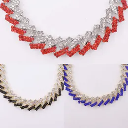 15mm Men's Hip Hop Necklace Miami Cuba Gourd Chain 2 Tone Red Black Blue Ice Crystal Punk Rapper 2 Row Cz Chain Q0809