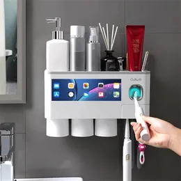 Portaspazzolino invertito ad adsorbimento magnetico Distributore automatico di dentifricio spremiagrumi Rack di stoccaggio Accessori per il bagno Casa 211130