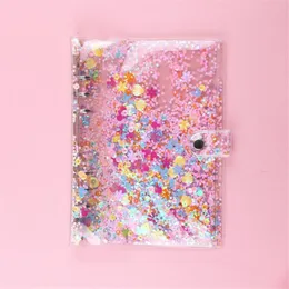 Notatniki A5 / A6 Przezroczyste Śliczne Glitter Cekiny Notebook Cover 6 Pierścionki Spoiwa Spiral Planner Agenda Organizator Luźne Pierścień Liść