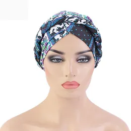 2021 Summer Flower Print Turban Hijab Muslim Hat Fashion Braided Bandanas India Head Wrap African Nigerian Headwear Party Accessories
