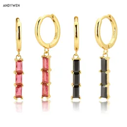 ANDYWEN 925 Sterling Silver Color Pink Black Zircon Drop Earring Circle Rock Punk Piercing Luxury CZ Pendiente Jewelry 210706