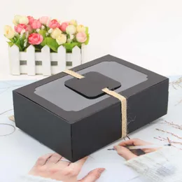 Hediye sargısı kutusu kahverengi siyah kraft kağıt paketleme kutusu şeffaf pencere şeker kek kutuları düğün parti kurabiye için hediyeler kutu bebek duş dekor