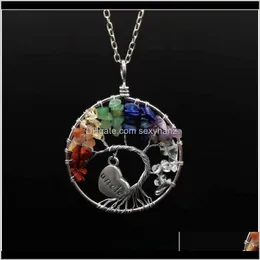 Rock Quartz 100 Handmade Wrapped Natural Stones Crystal Tree Of Life Pendant Necklace Women Men Heart Engraved Letter Family Jewel Qyl V9Oxs