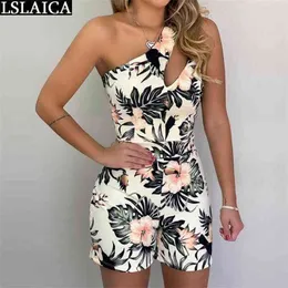 Продажа мода комбинезон женщины одно плечо цветочные печати S для тонкой уличной одежды Pocket 210515