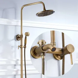 European Brushed Bronze Antique Shower Set 8 Inch Rainfall For Bath Tub Shower Hand Sprayer Solid Brass Wall Mounted YQ240112