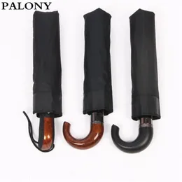 PALONY Brand Leather Curved Handle Men Automatic Business Umbrella Male Windproof Black Big Auto Umbrellas Parasol Rain Paraguas 210721