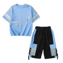 Clothing Sets Summer Reflective Boys Children T-shirt Short Sleeve +Shorts Set 2Pcs Kids Baby Clothes 8 12 14 Years